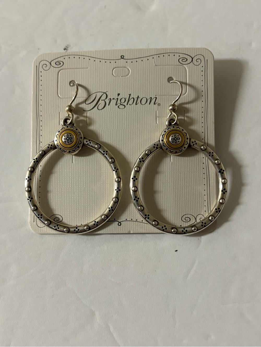 Brighton Mosaic Silver Hoop Earrings with Yellow Medallions